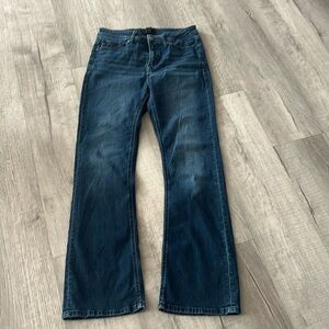 Dark wash buckle black jeans.